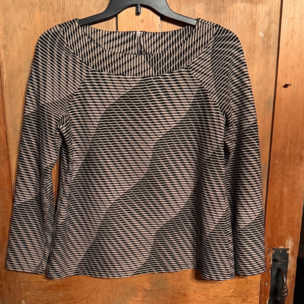 Dana Bachman Black and Tan Striped & Swirled Women's Top